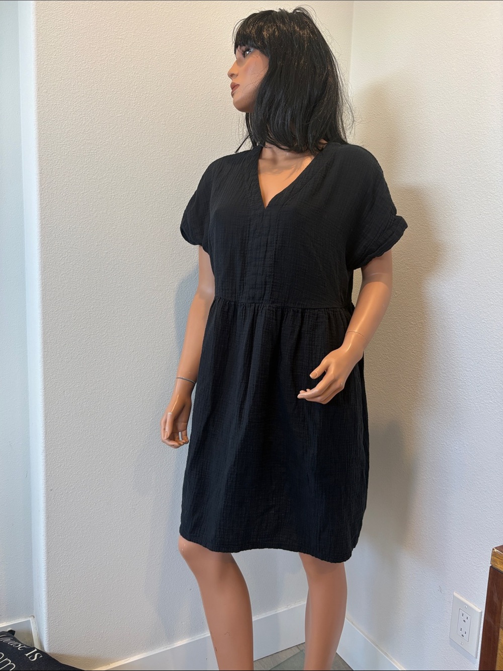 Navy blue  V-Neck Mini Dress - Casual Short Sleeve
